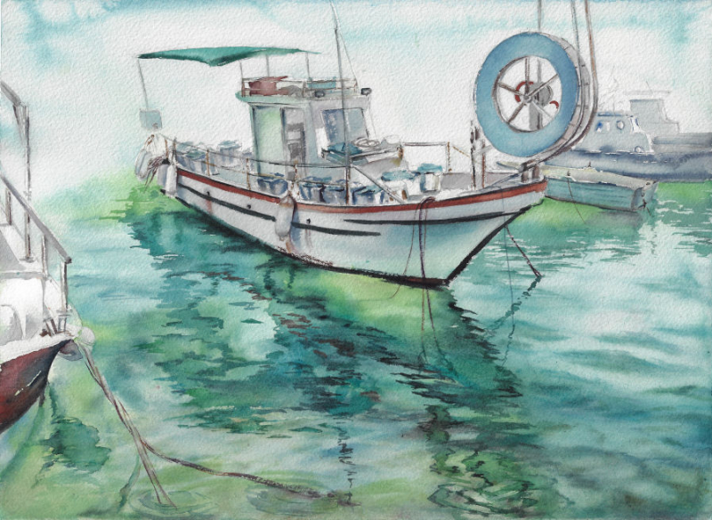 Emerald port's magic  Author's aquarelle print
