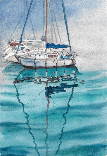 Blue ocean. Author's aquarelle print