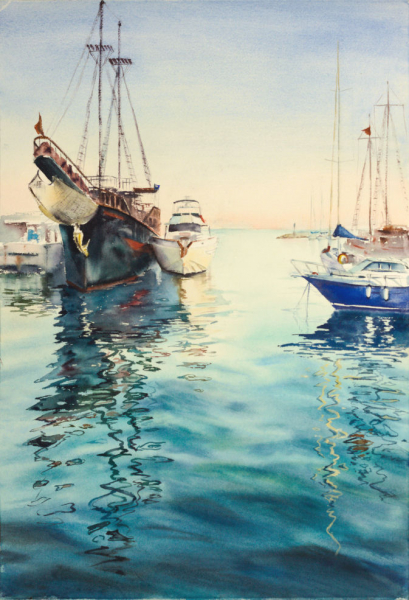 Paphos harbor series. Author's aquarelle print