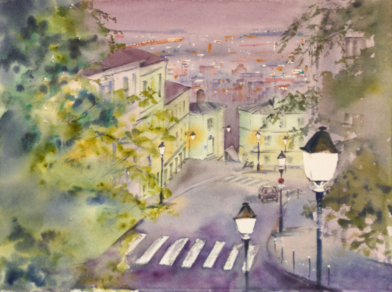 Green Paris. Author's aquarelle print